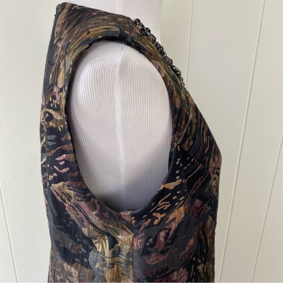 Teri Jon Jacquard Sleeveless Pencil Dress Embellished Jewel Neckline Metallic 16 - Picture 7 of 13